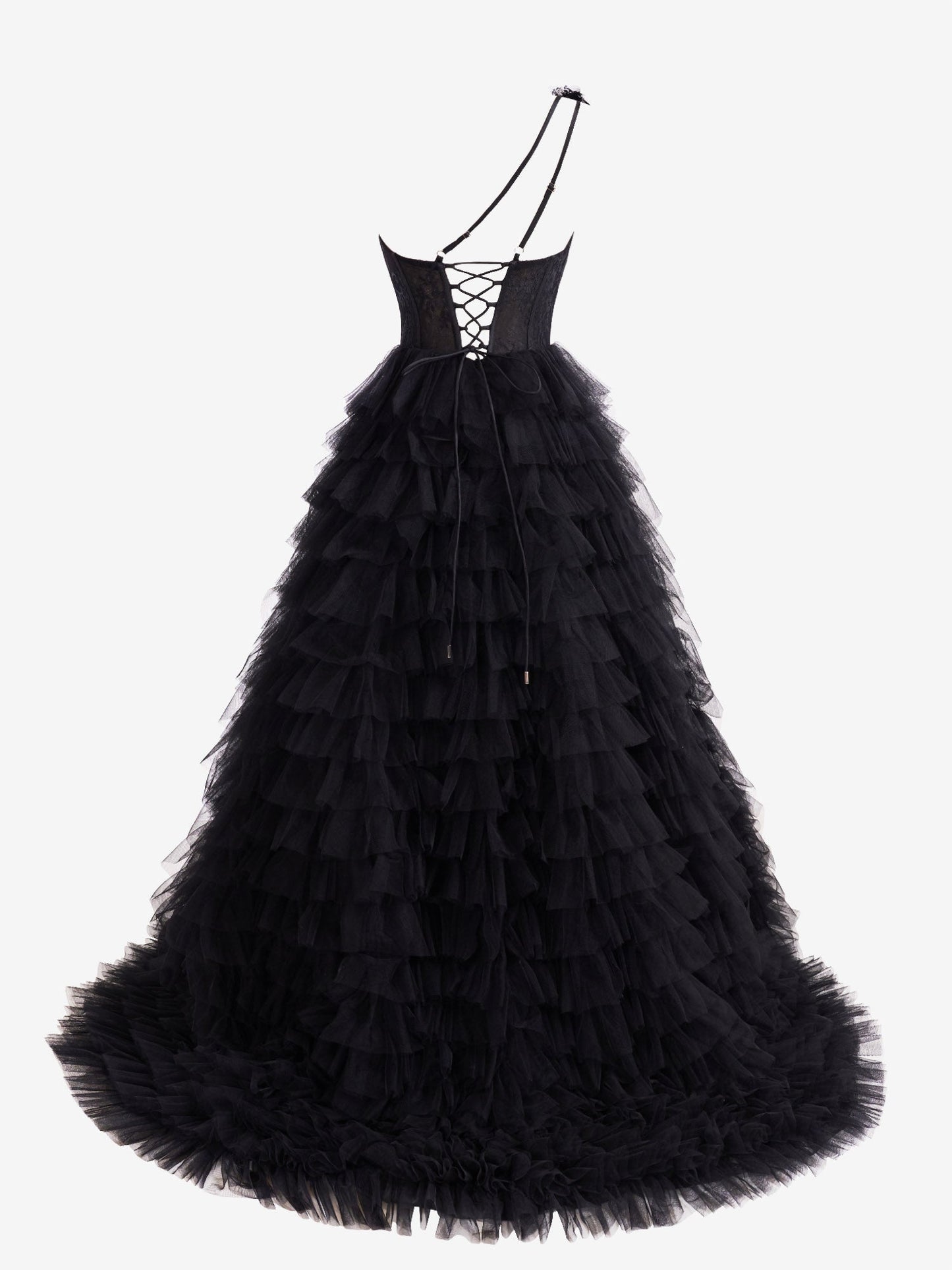 One-Shoulder Black A-Line Tiered Long Prom Dress Kinsley