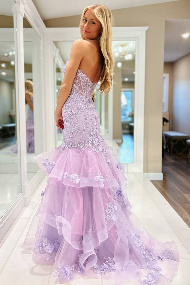 Charming Lavender Mermaid Prom Dress with Lace Appliques