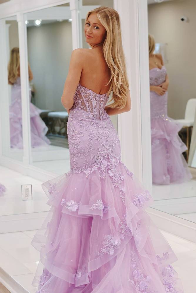 Charming Lavender Mermaid Prom Dress with Lace Appliques