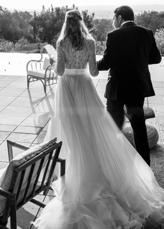 Luxurious A-Line Tulle Wedding Dress with Pleats, Lace Beading, and Long Sleeves