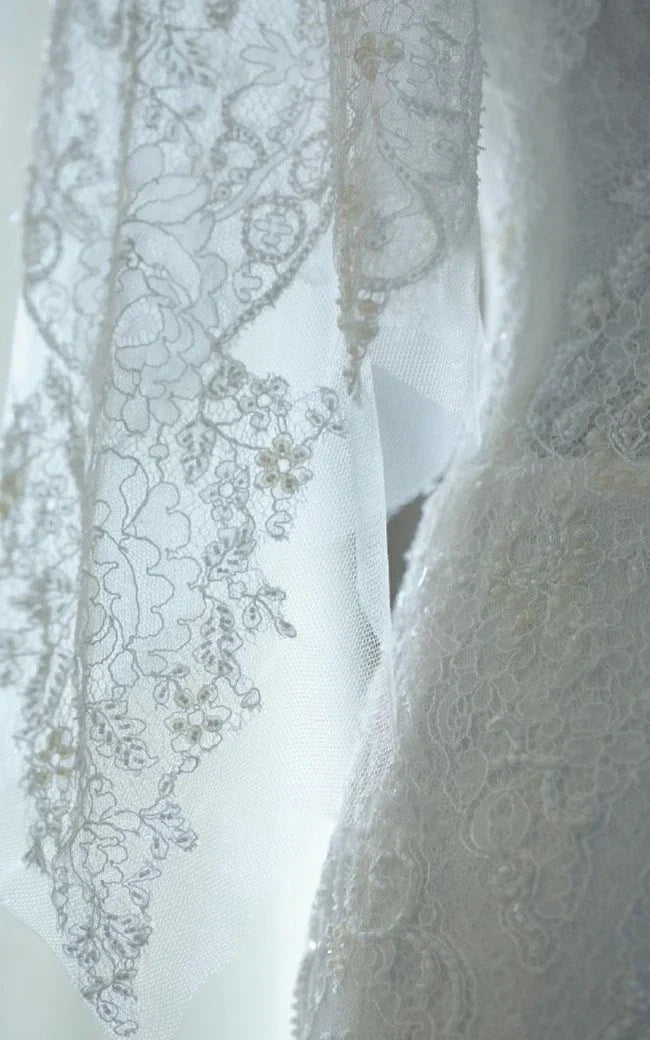 Isabelle | Mermaid Lace Dress with Half Sleeves, Bell Design, Sweep Train, and Keyhole Zipper Back