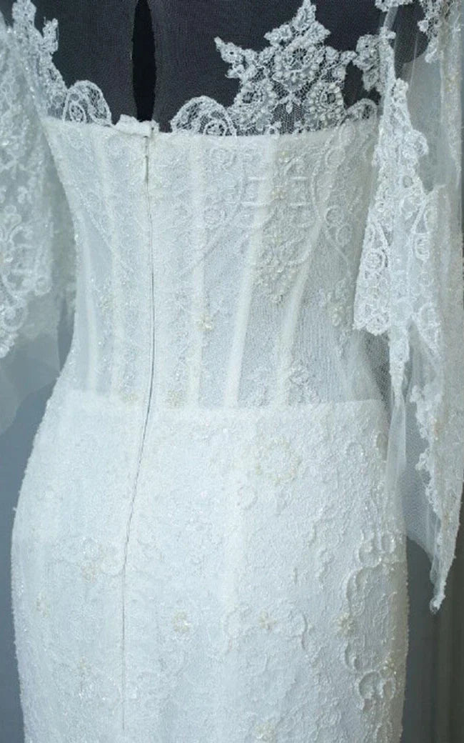 Isabelle | Mermaid Lace Dress with Half Sleeves, Bell Design, Sweep Train, and Keyhole Zipper Back