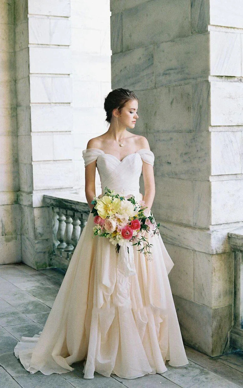 Celestia | Off-the-Shoulder Criss-Cross Draped Floor-Length Dress