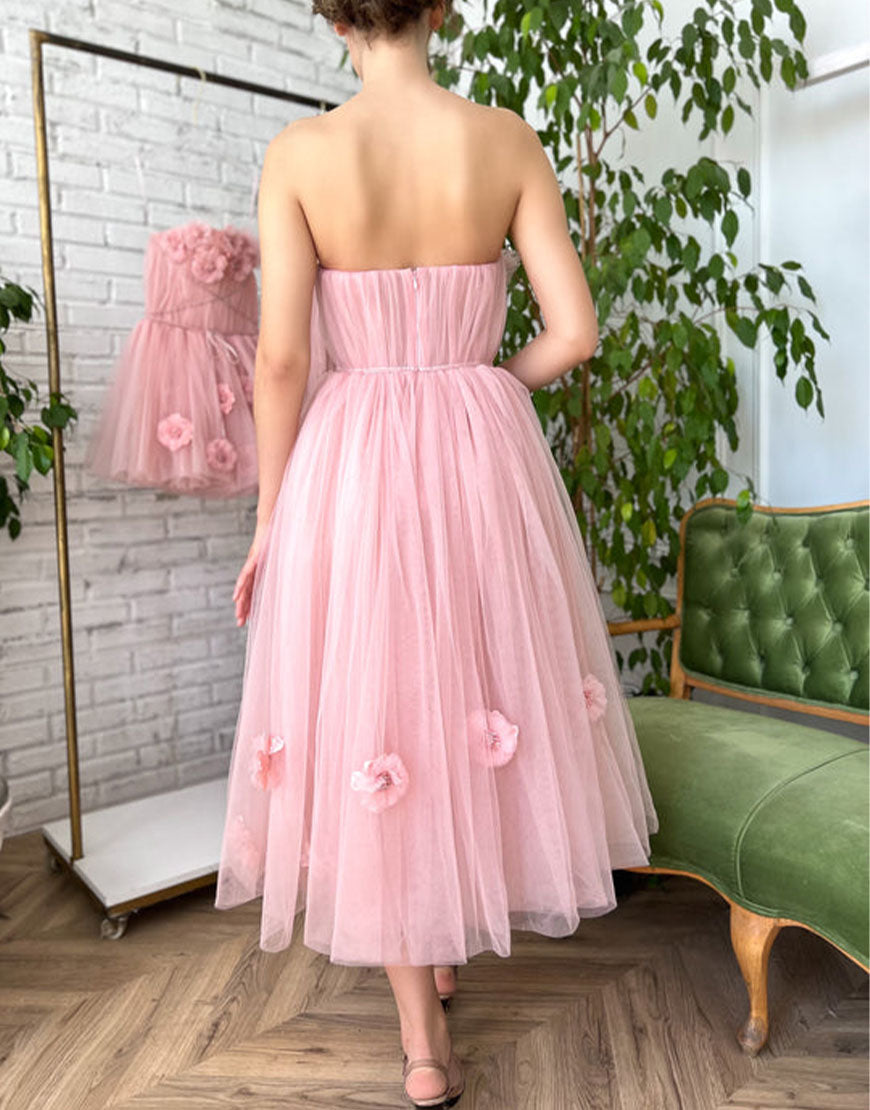 Pandora | Strapless Light Pink Princess Prom Dress with Floral Accents
