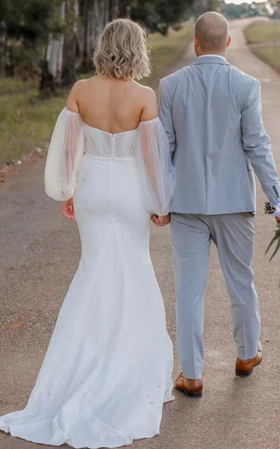 Seraphine | Sexy Satin Mermaid Wedding Dress with Sweetheart Neckline, Open Back, and Beaded Details
