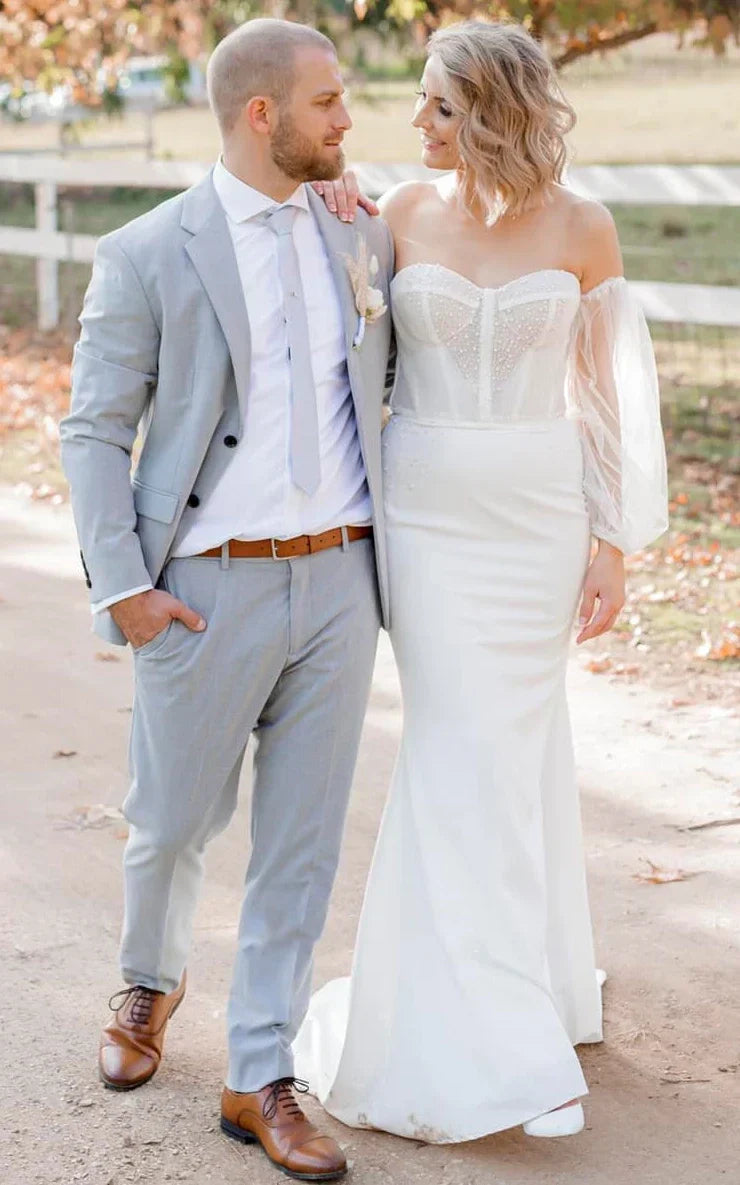 Seraphine | Sexy Satin Mermaid Wedding Dress with Sweetheart Neckline, Open Back, and Beaded Details