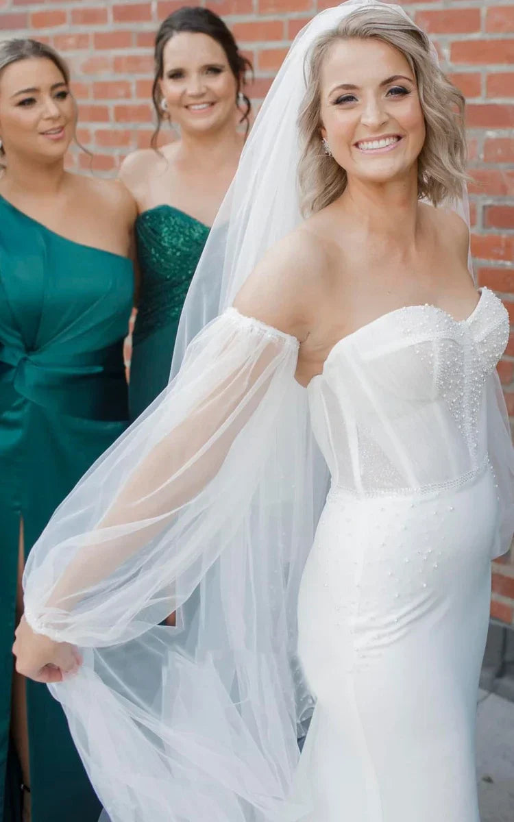 Seraphine | Sexy Satin Mermaid Wedding Dress with Sweetheart Neckline, Open Back, and Beaded Details