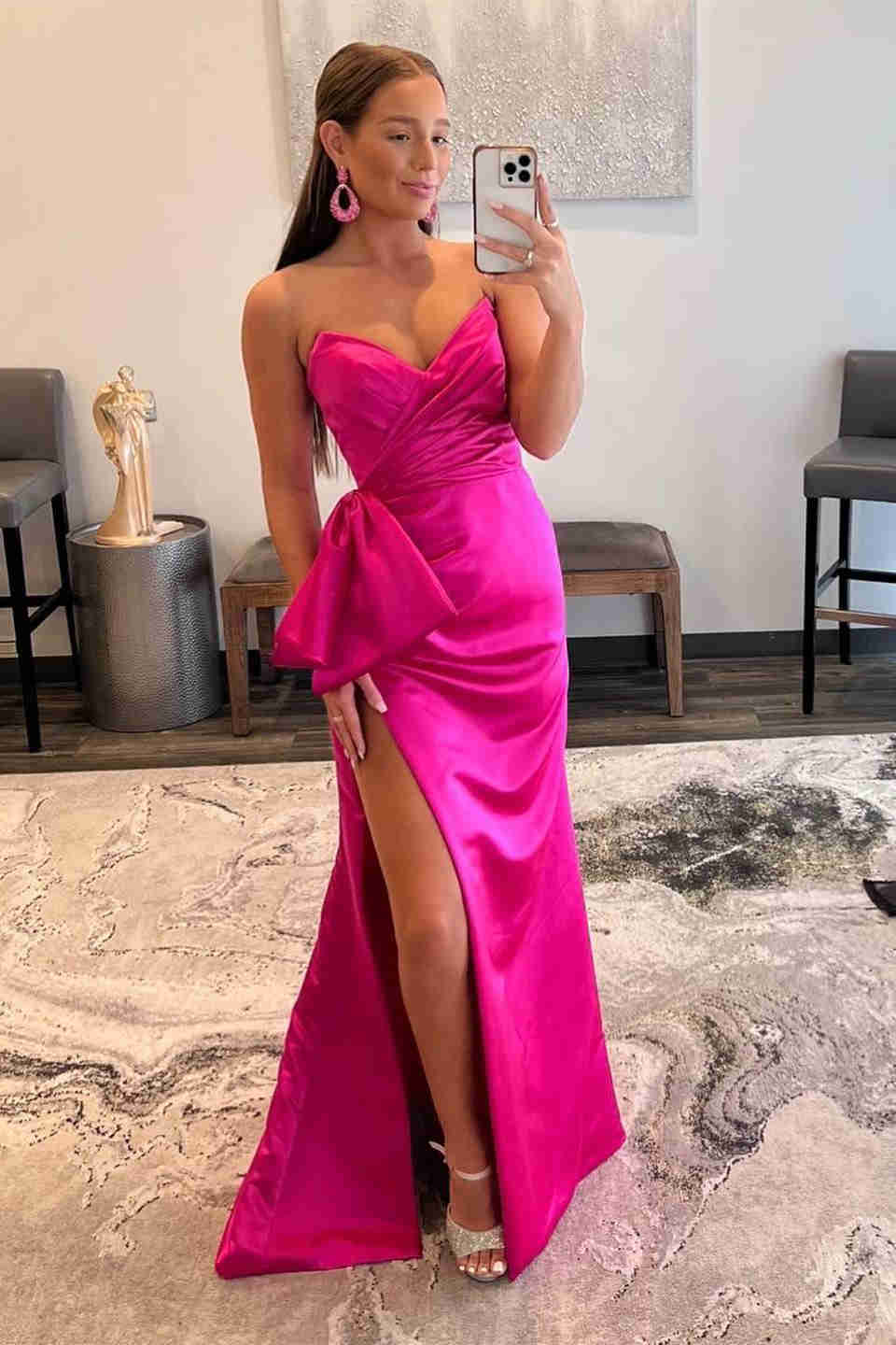 Red Strapless Long Prom Dress with Side Slit