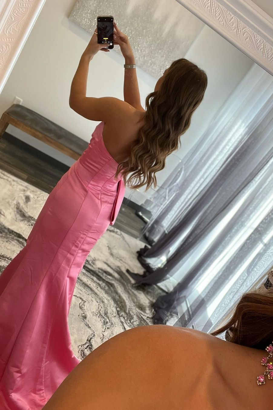 Red Strapless Long Prom Dress with Side Slit