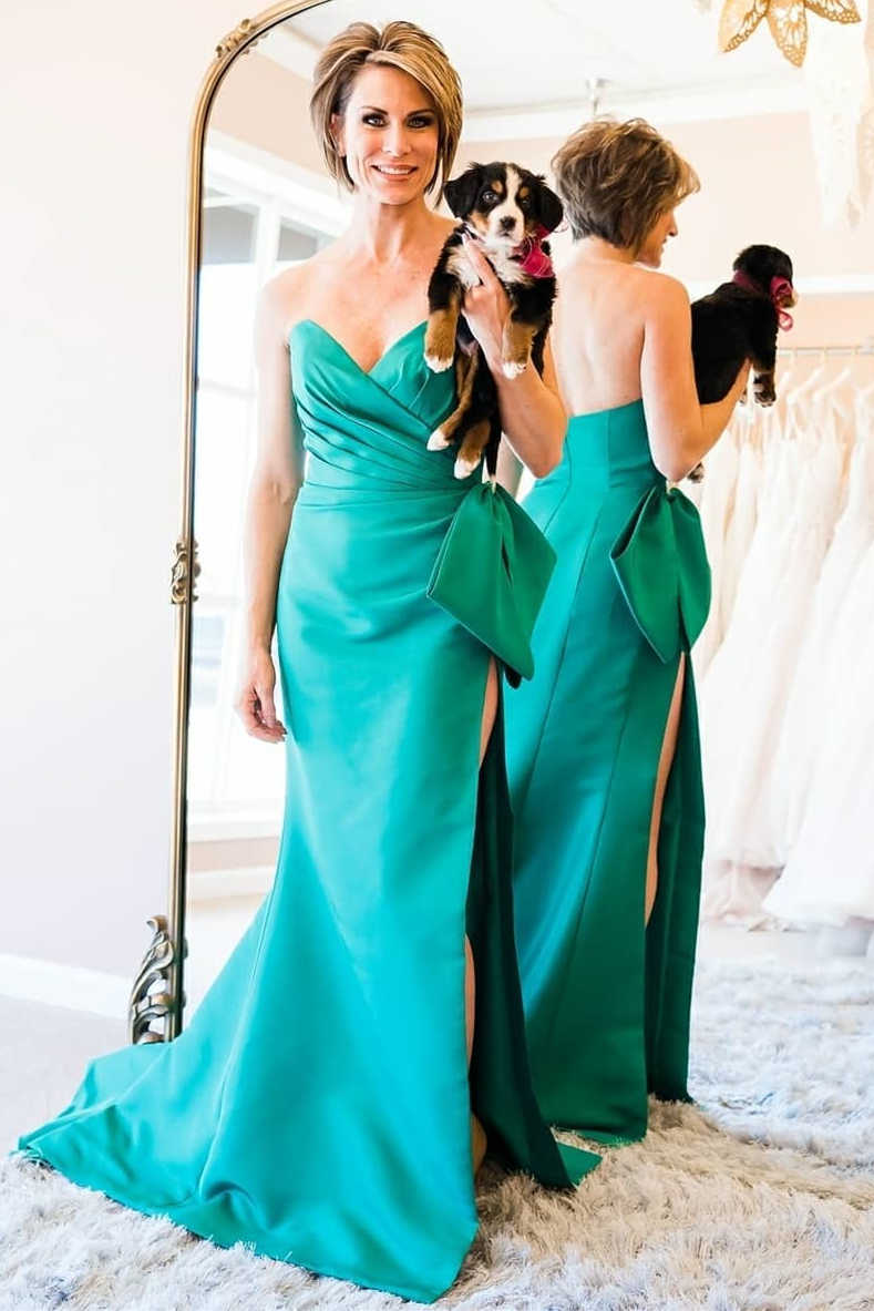Red Strapless Long Prom Dress with Side Slit