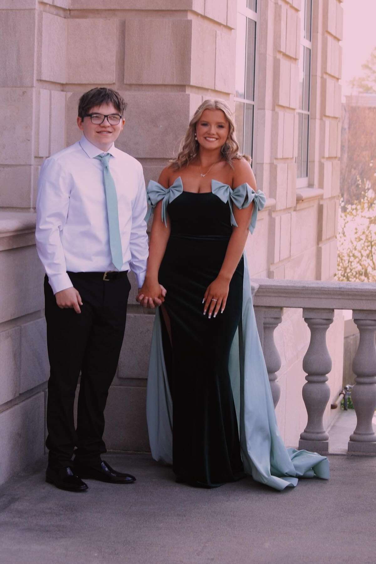 Cute Strapless Black Sheath Prom Dress with Pink Bow Accents