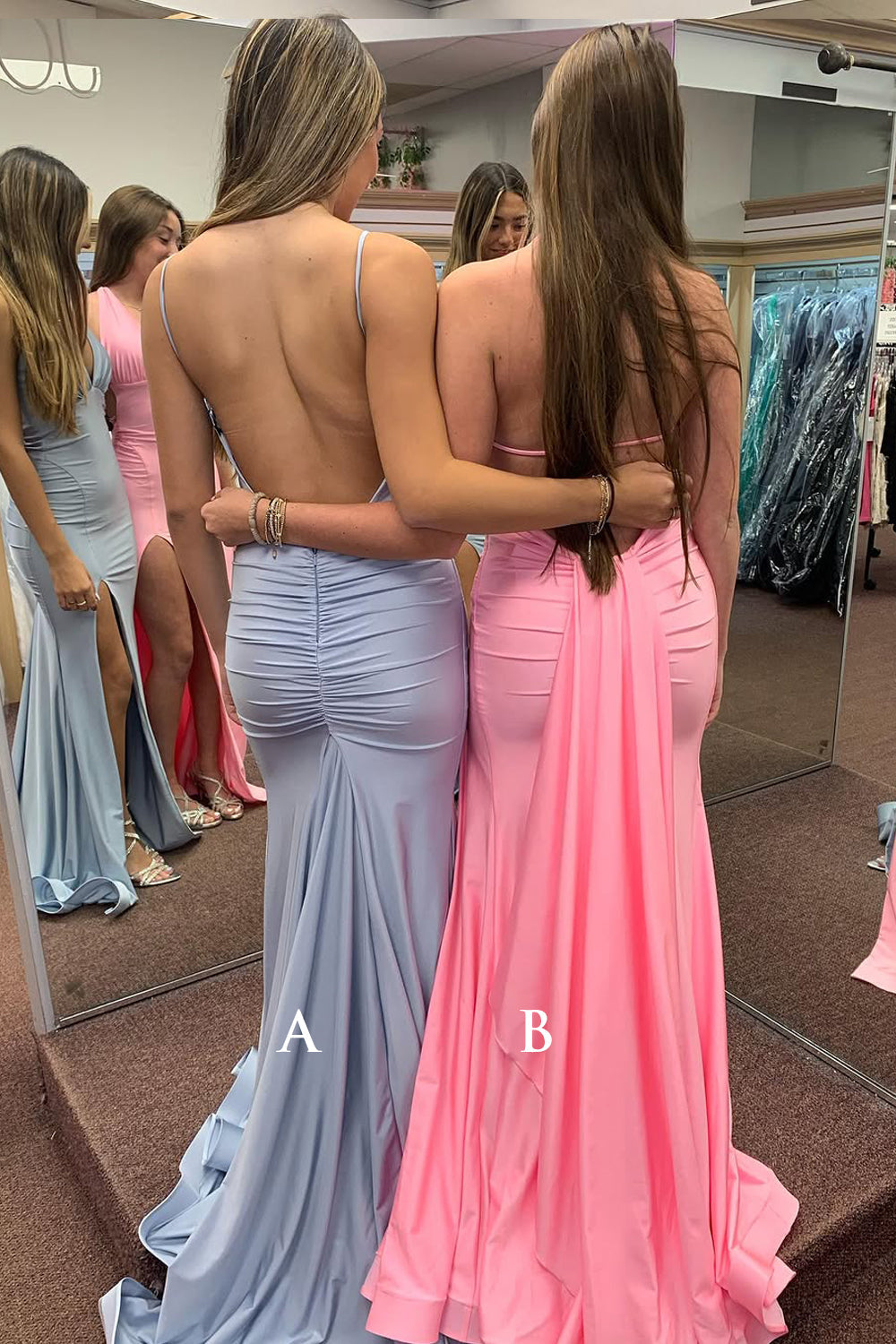 Charming Mermaid V-Neck Pink Elastic Satin Prom Dress with Backless Design