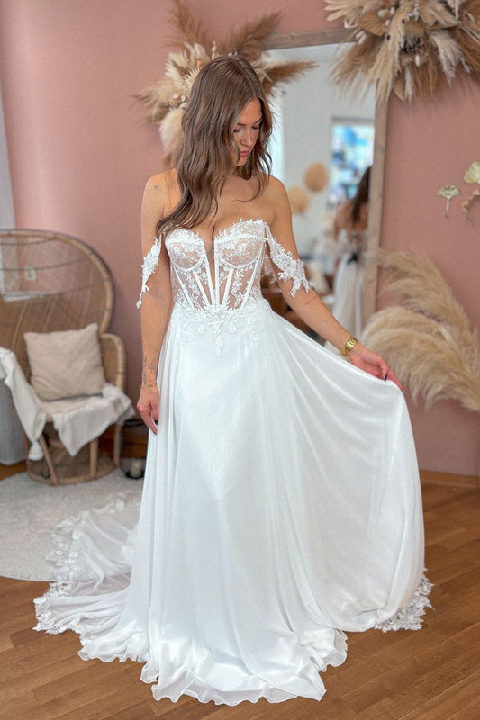 Seraphina | Off-the-Shoulder A-Line Chiffon Bridal Dress with Appliques