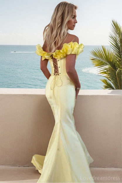 Elegant Mermaid Strapless Satin Prom Dress with Chic Side Slit lD102309