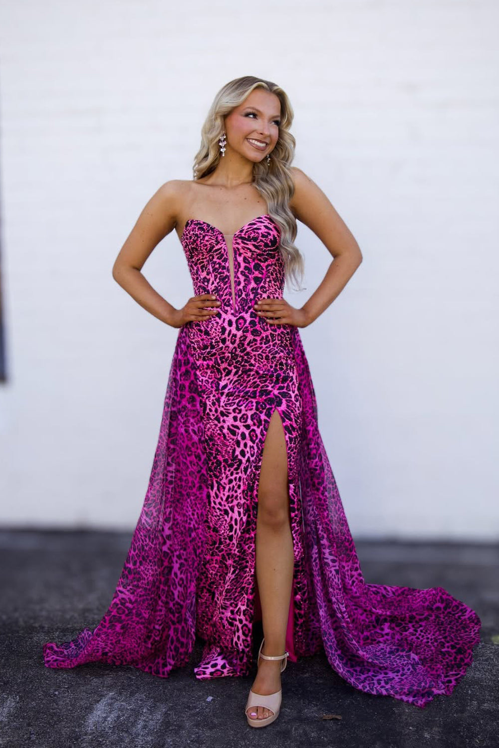 Mermaid Sweetheart Purple Leopard Printed Long Prom Dresses with Cap LD16011208