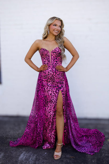 Mermaid Sweetheart Purple Leopard Printed Long Prom Dresses with Cap LD16011208