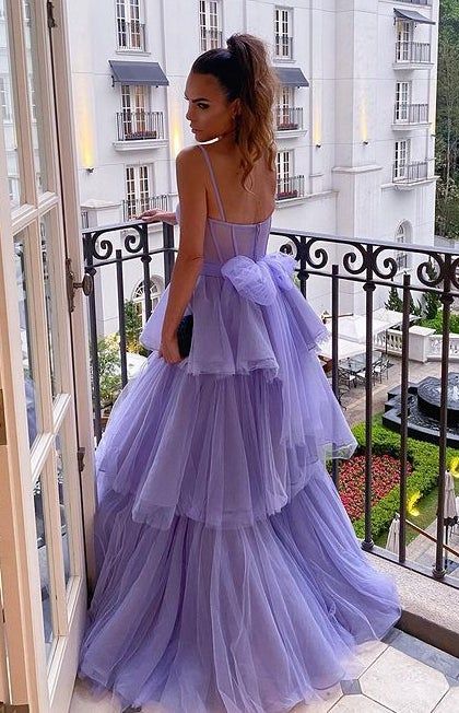 Kaylee | A-Line Long Tulle Prom Dress with Tiered Ruffles