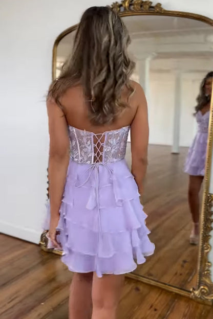 Cute A Line Sweetheart Light Purple Short Homecoming Dresses with Appliques LD0625111