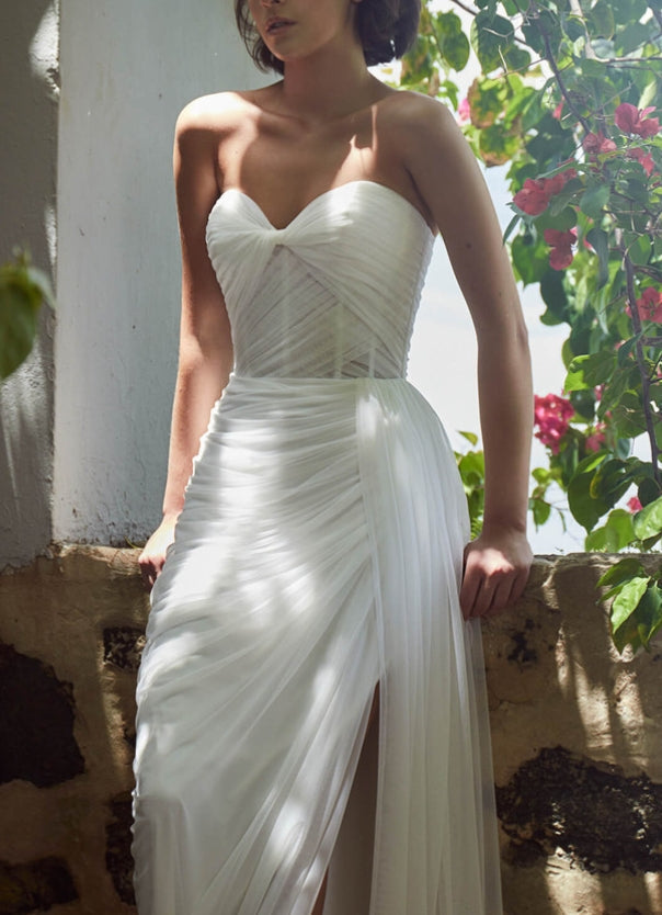 Sweetheart Tulle Sheath Wedding Dress with Front Split