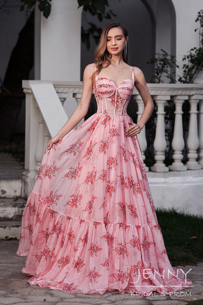 Romantic Flesh Pink A-Line Chiffon Prom Dress with Sweetheart Neck, Tiered Layers, and Slit