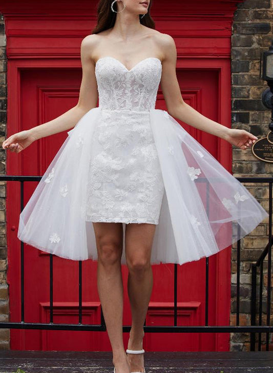 Sheath Lace and Tulle Wedding Dress with Sweetheart Neckline and Bow Detail