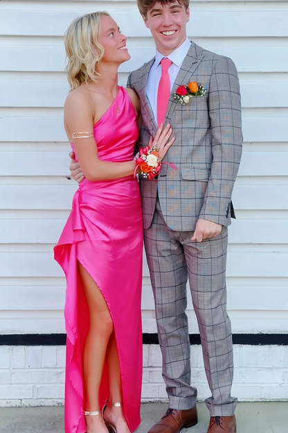 Sage Green One Shoulder Pleats Long Prom Dresses with Slit LD16011109