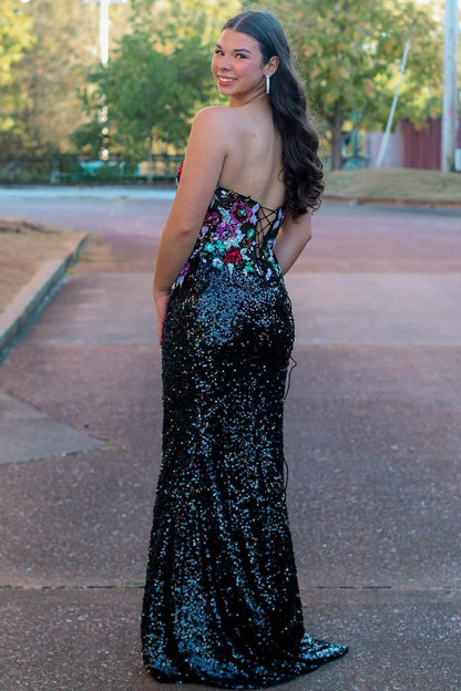 Vivienne | Cute Sweetheart Black Sequins Mermaid Long Prom Dress