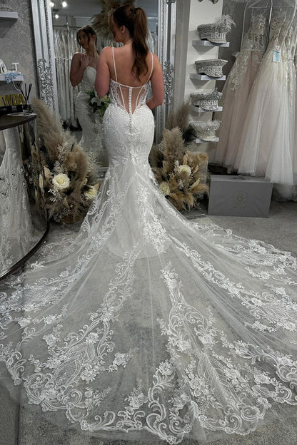 Charming Mermaid Sweetheart Lace Wedding Dresses with Appliques LD071010