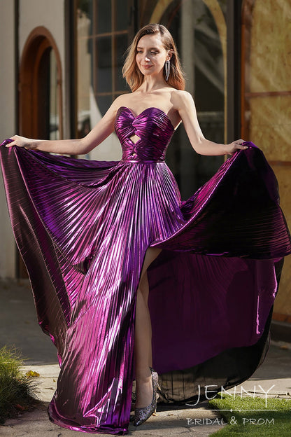 Viviana | Dark Purple Mermaid Satin Strapless Prom Dress with Slit