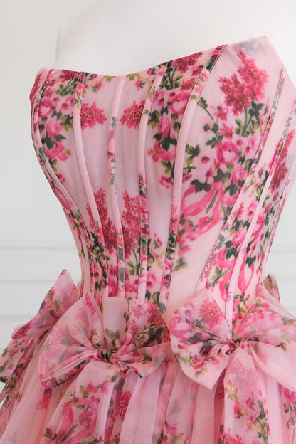 Fairy A Line Scoop Neck Floral Chiffon Long Prom Dress LD261904