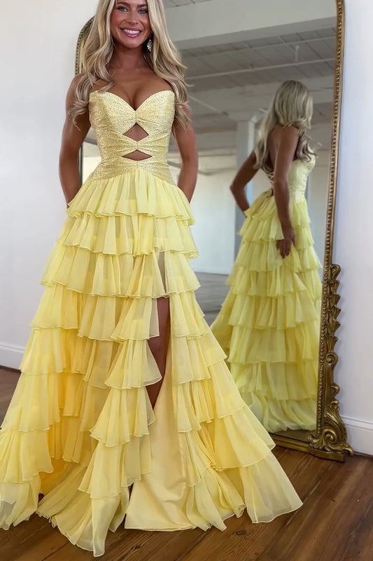 Gorgeous A-Line Sweetheart Chiffon Tiered Prom Dress with Hot Stone LD16010512