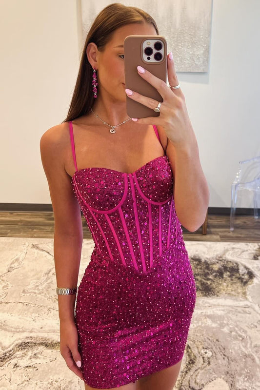 Sparkly Bodycon Sweetheart Sequins Short Homecoming Dresses LD072104