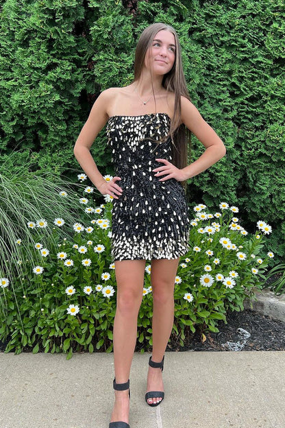 Cute Bodycon Black Sequins Short Homecoming Dressees with Beading LD063006