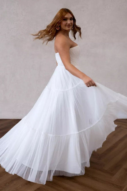 Fairy A Line Strapless V Neck Tulle Wedding Dresses LD062501