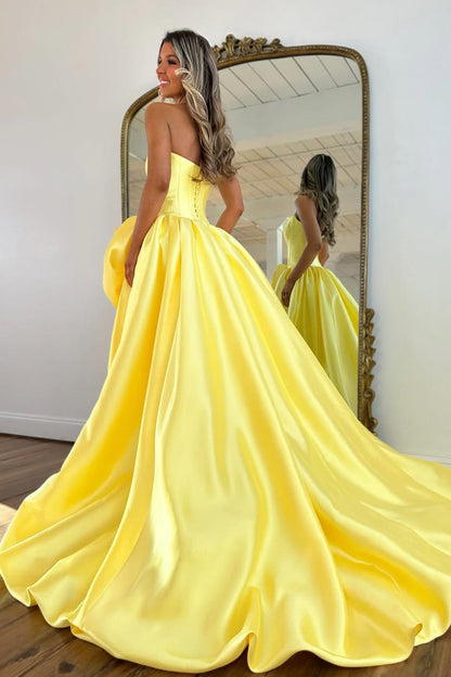 A-Line Strapless Red Satin Prom Dresses with Handmade Flower LD16012707