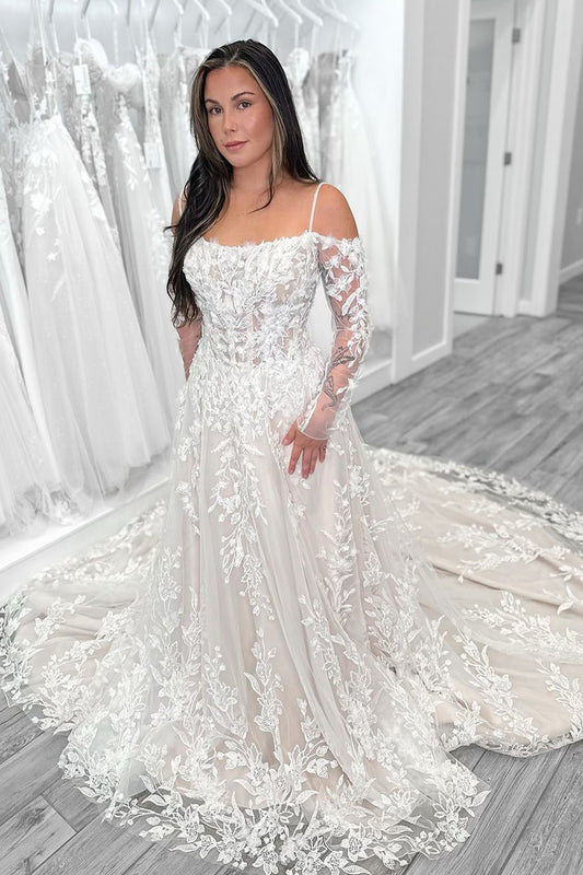 Charming A-Line Scoop Neck Tulle Lace Wedding Dress with Appliques LD070909