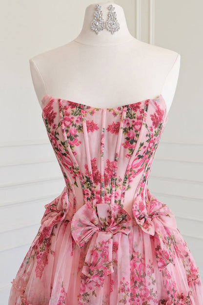 Fairy A Line Scoop Neck Floral Chiffon Long Prom Dress LD261904