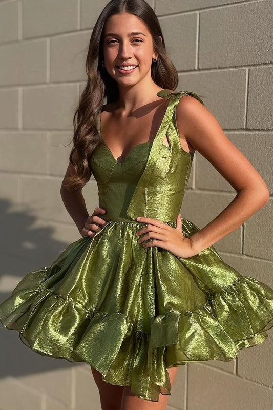 Cute A Line V Neck Avocado Organza Short Homecoming Dresses LD070806