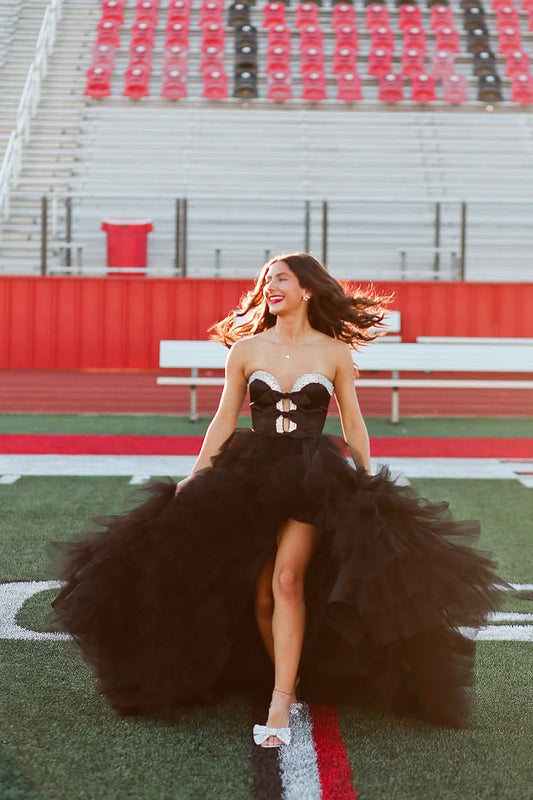 Charming A-Line Black Tulle Sweetheart Prom Dress with Slit