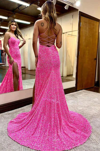 Sweetheart Neck Mermaid Satin Prom Dress with Sparkly Sequins