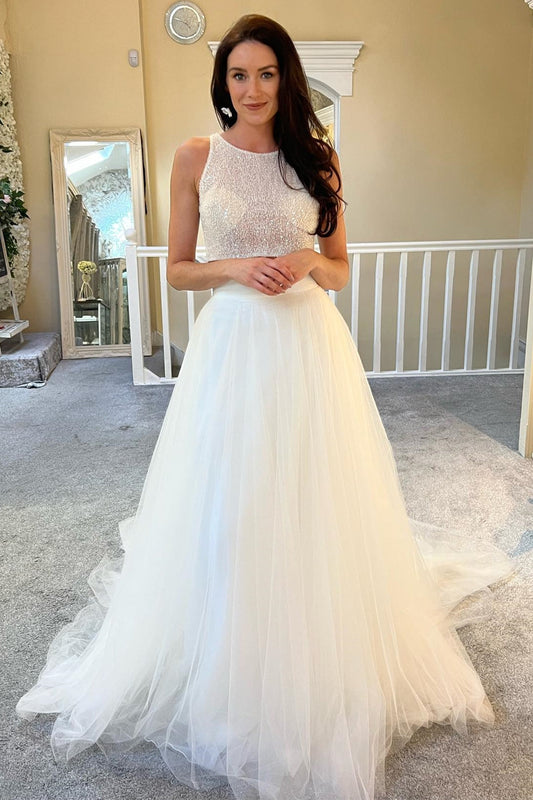 White Beaded Two-Piece A-Line Wedding Dress