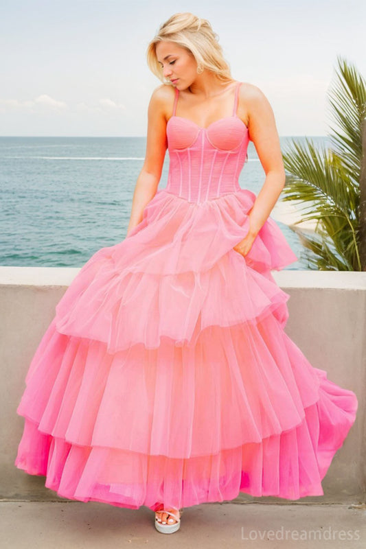 Elegant A-Line Lllusion Tulle Prom Dress with tiered ld102202