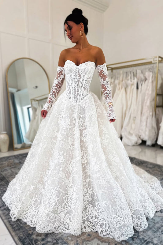 Charming A-Line Sweetheart Lace Wedding Dresses with Sleeves LD16012603