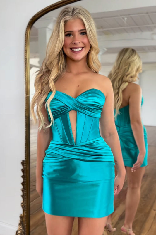 Cute Peacock blue Sweetheart Bodycon Keyhole Homecoming Dresses LD0625112