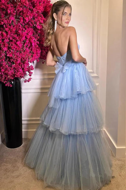 Kaylee | A-Line Long Tulle Prom Dress with Tiered Ruffles