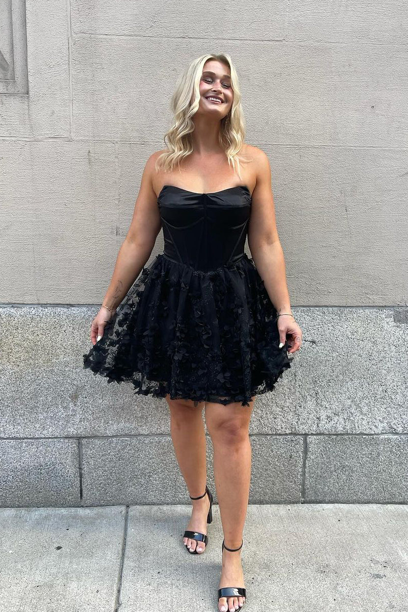 Cute A Line Black Lace Tulle Short Homecoming Dressees LD070202