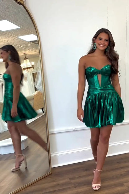 Cute A-Line Green Satin Short Homecoming Dresses LD071803