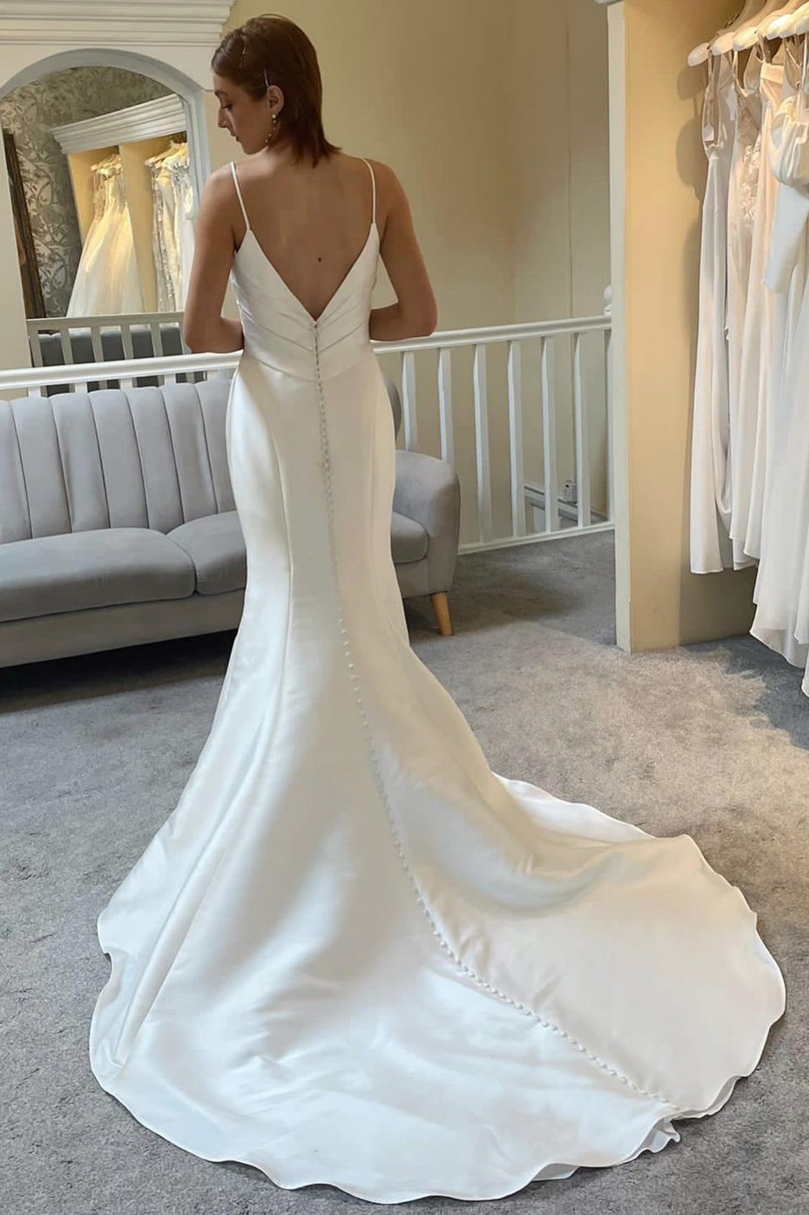 Ivory Backless Mermaid Wedding Dress with Spaghetti Straps