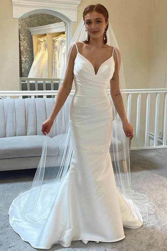 Ivory Backless Mermaid Wedding Dress with Spaghetti Straps