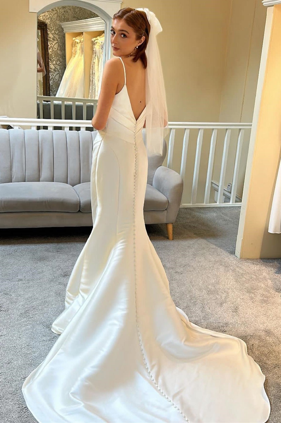 Ivory Backless Mermaid Wedding Dress with Spaghetti Straps